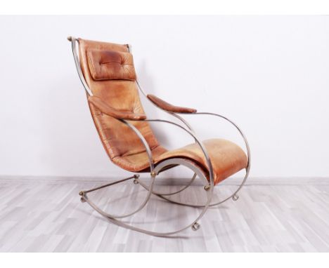 "Winfield Chair", R. W. Winfield &amp;amp; Co., Birmingham, wohl Ende 19.Jh. Eisen/Holz/Leder, Flachstahlrahmen mit Kufenfüße