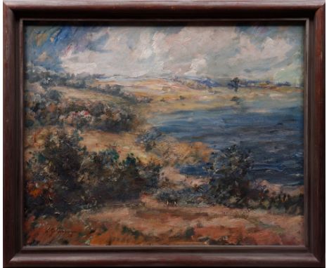 Karl Gatermann (1883, Mölln - 1959, Ratzeburg) Pönitzer See mit dem Gut Garkau im Hintergrund, 1925, Öl auf Leinwand, u.l. si