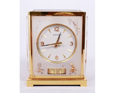 Tischuhr, Jaeger LeCoultre, Schweiz, 1960er Jahre Modell "Atmos Chinoise", Acrylglas/Metall, vergoldet, hochrechteckiger, all