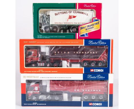 3 Corgi Trucks. A DAF XF Space Cab Bulk Tipper in the red and blue livery of Reid's Transport, Minishant, (CC13206).  Volvo F