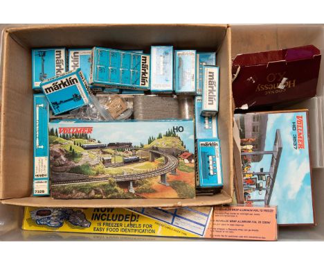 A quantity of Marklin HO gauge German and Continental outline railway, track sections and trackside accessories. Including; 2