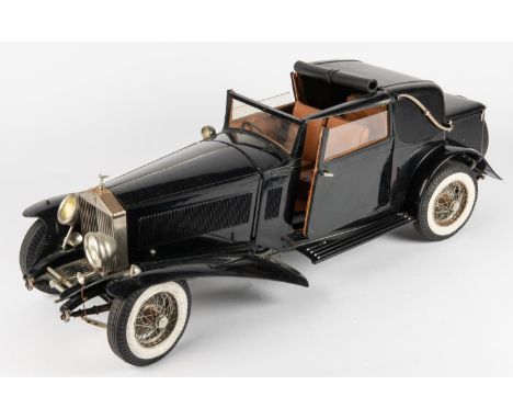 A 1:8 scale Pocher 1932 Rolls-Royce Phantom II Drop Head Sedanca Coupe. Bodywork in black with tan interior, whitewall tyres 