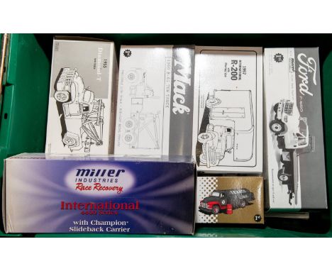 10 First Gear 1:34 scale Trucks. 1960 Model B-61 Mack Tractor &amp; Trailer, Mobil Lubricants. 1957 International R-200 with 