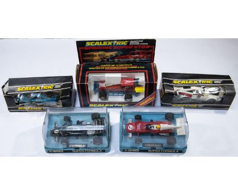 5x Scalextric cars. Including; Spinning Super Stox (C285). Porsche Turbo 935 (C125). Ferrari 312B2 (C025). JPS Formula One ra