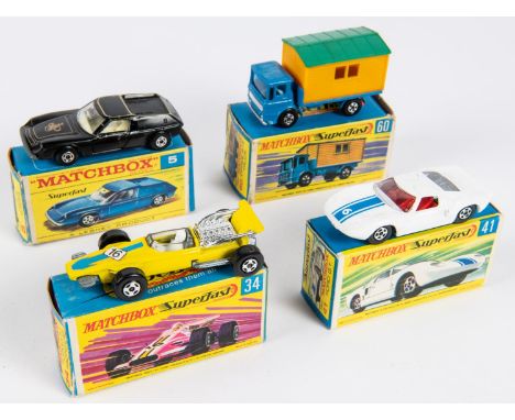 4 Matchbox Superfast. No.60 Office Site Truck. In blue with 2 rivet plated base, with deep yellow/green site truck load. No.3