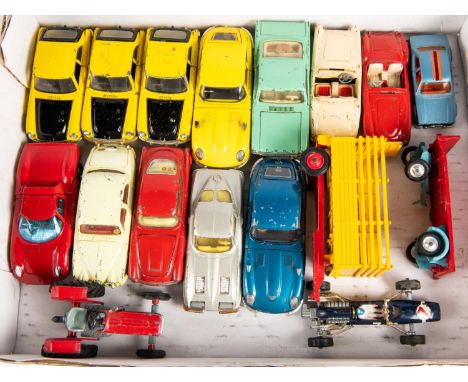 17x Corgi Toys, some for restoration. Including; 3x MGC GTs. 2x Jaguar E Type. Aston Martin DB4. Jaguar 2.4. Ferrari Berlinet