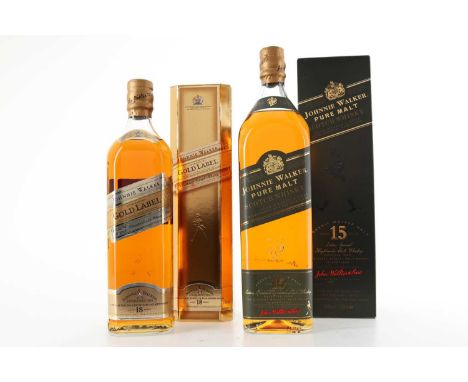 JOHNNIE WALKER 18 YEAR OLD GOLD LABEL 75CL AND JOHNNIE WALKER 15 YEAR OLD GREEN LABEL 1L BLENDED WHISKY  Johnnie Walker 18 Ye