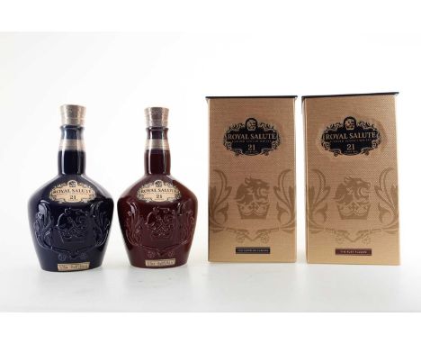 CHIVAS ROYAL SALUTE 21 YEAR OLD RUBY AND SAPPHIRE DECANTERS BLENDED WHISKY Both 40% ABV / 70clQty: 2