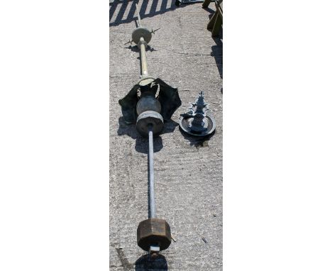 Architectual salvage - decorative metal building finial spike with a metal hanging bird feeder. Max. 281cm