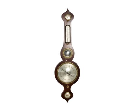 A Victorian rosewood veneer wheel anaroid barometer by P Pedrene, Bristol. Including a hydrometer and therometer. H94cm