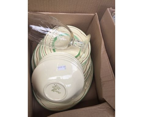 A box of Clarice Cliff plates and dishes 