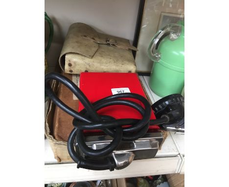 Vintage original box RAR electric hot water bottle and old miners cap lamp 