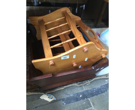 A pine magazine rack and a vintage wooden trough 