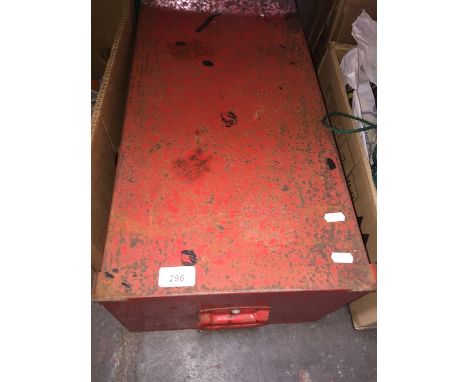 A red metal toolbox with tools 