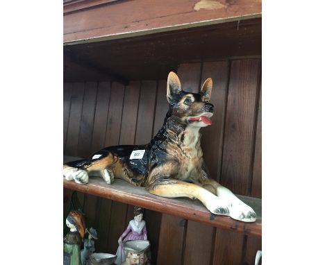 A Goebel Alsatian dog ornamentCondition: no signs of any damage or repairs, length - 43cm, height - 23cm, no box present, min