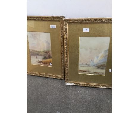 R T Wilding, pair of shoreline landscape watercolours,  28x19cm each, framed and glazed, signed lower right and lower left, d