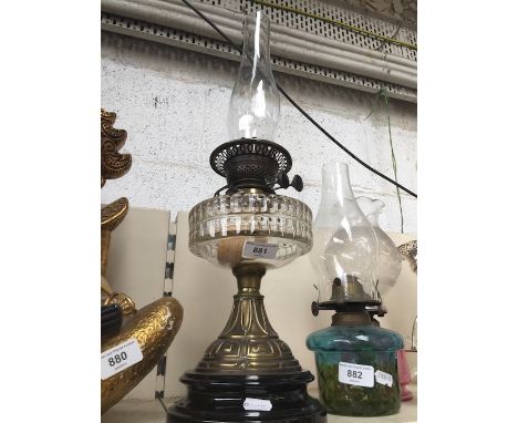 Victorian glass and brass oil lamp with funnel 