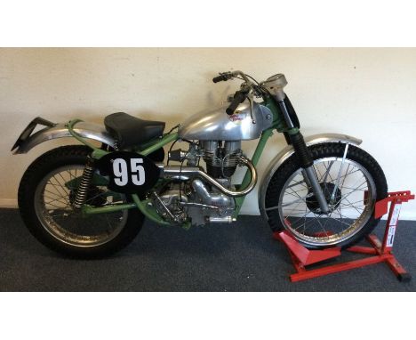 A Royal Enfield 350cc Trials Bike. Recently rebuilt and registered for the road with an age related number plate. A Meteor Mi