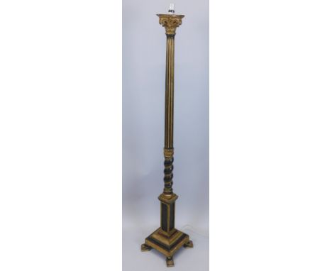 An early 20thC Continental gilt gesso and giltwood standard lamp, modelled in the form of a reeded column with Corinthian cap