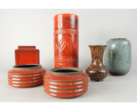 Various ceramic items, to include a Doulton Lambeth vase, moulded with leaves, Buckeburg ceramic vase, other German retro vas