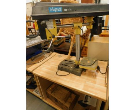 A Scheppach Rab T13X radial drill press and other tools with stand