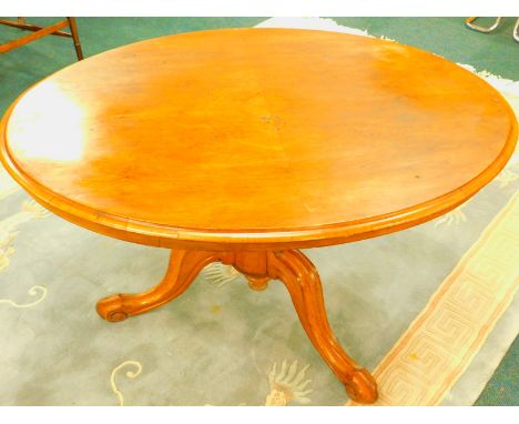 A Victorian oak oval breakfast table, with a moulded edge, on a turned column and channelled tripod base, 115cm wide.