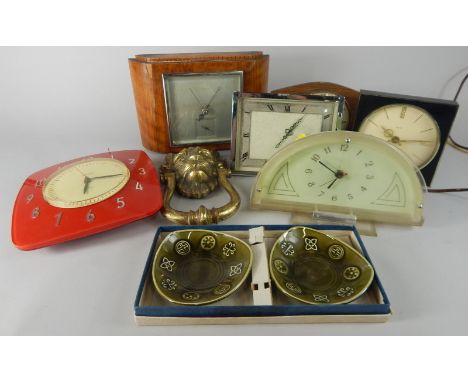 Miscellaneous 1960's/70's items, to include a Smith's red Bakelite wall clock, an Art Deco style barometer, two Lord Nelson b