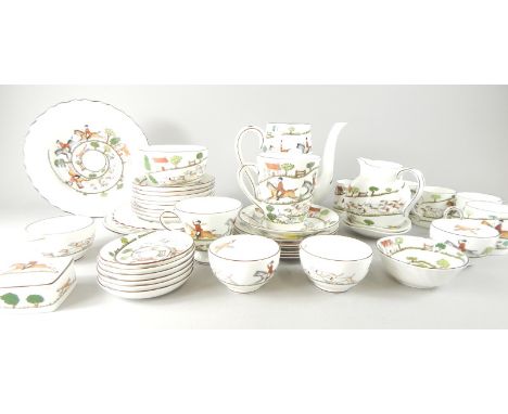 A Coalport & Crown Staffordshire hunting scenes part tea and coffee service, etc.