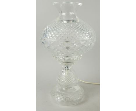 A cut glass lead crystal table lamp and shade, 45cm high.