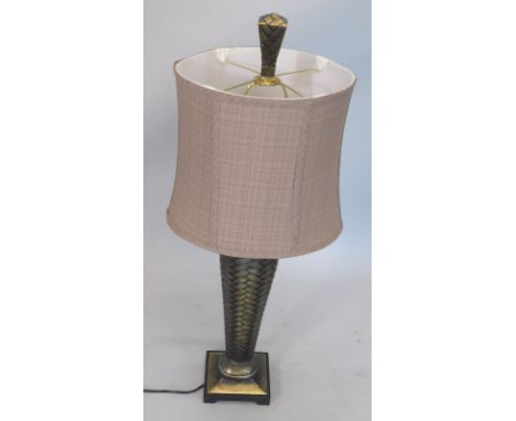 A modern gilt table lamp, with linen shade, 81cm high.