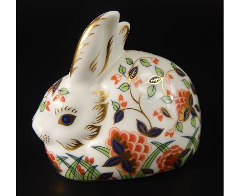 A Royal Crown Derby porcelain figure of Meadow Rabbit, made exclusively for the Royal Crown Derby Collectors Society, gold bu