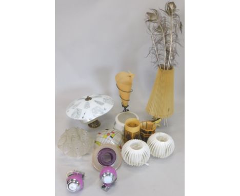 A collection of 1960's/70's and other lamp shades, light fittings etc.