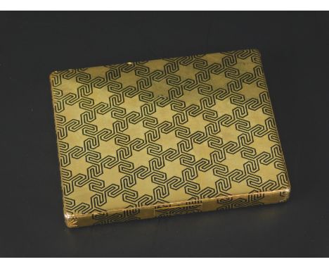 An art deco style French 18ct gold cigarette box by Van Cleef & Arpels, with black enamel decoration, 9 x 7.5cm, 177g gross..