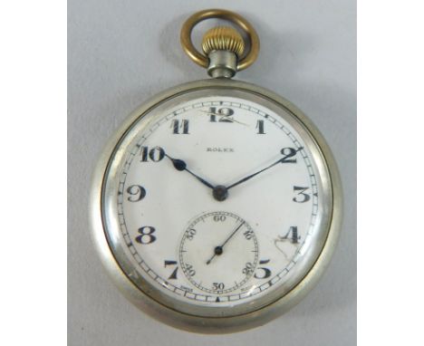 A Rolex military issue pocket watch, in a silver plated case, with white enamel dial, numbered to the case B5564, the arrow p