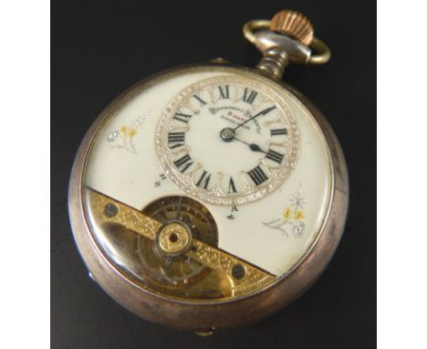 A silver Hebdomas patent pocket watch, with white enamel dial and seconds dial, with eight day movement, marked 925, 81.2g al