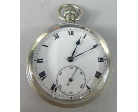 A railwayman's pocket watch, with a plain white enamel dial, the interior of the case lacking any maker's mark, engraved to t