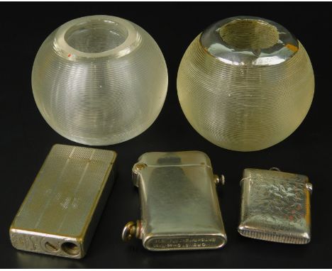 A collection of silver and plated items, to include an engraved silver vesta case, two match strikes, one with silver mount, 