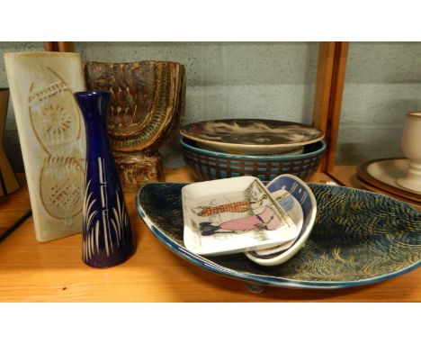 A quantity of Studio and retro type glass, to include a portrait plate, signed to the reverse Albisola etc.