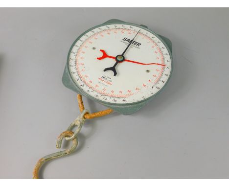 A Salter suspended metal weigher or scales, boxed