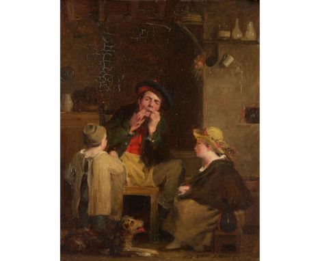  SIR DAVID WILKIE R.A. (SOTTISH 1785-1841) STUDY FOR 'THE JEW'S HARP' Signed with initials and dated 1808, oil on panel 17.75