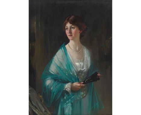  GEORGE HENRY R.A., R.S.A., R.S.W. (SCOTTISH 1858-1943) LADY WITH GREEN SCARF Signed and dated 1917, oil on canvas 107cm x 81