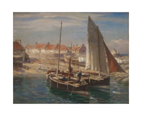  WILLIAM MARSHALL BROWN R.S.A., R.S.W. (SCOTTISH 1863-1936) UNLOADING THE CATCH, LEITH Signed, oil on canvas 101cm x 127cm (4