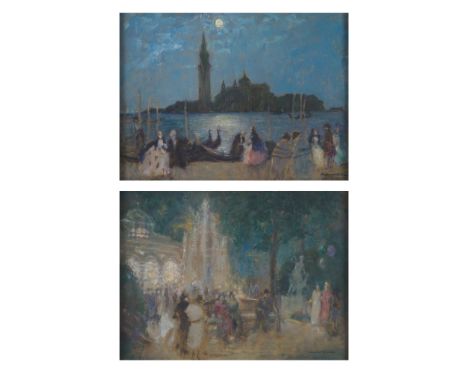  MARGARET HISLOP R.S.A., R.B.A. (SCOTTISH 1894-1972) FANTASY - VENICE BY MOONLIGHT Signed and inscribed with title verso, oil