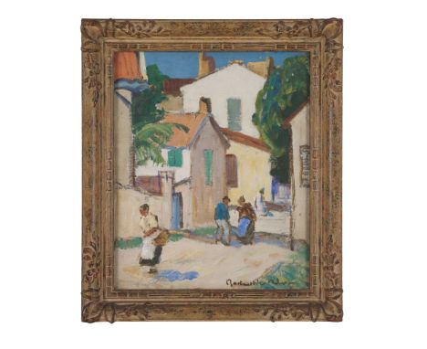 JOHN MACLAUCHLAN MILNE R.S.A. (SCOTTISH 1885-1957) A STREET IN ST TROPEZ Signed, oil on board 46cm x 38cm (18in x 15in) Soth