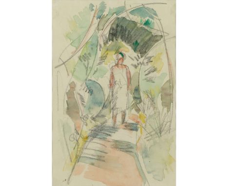  JOHN DUNCAN FERGUSSON R.B.A. (SCOTTISH 1874-1961) WOMAN WALKING, CAP D'ANTIBES (MARGARET MORRIS) Charcoal and watercolour 17