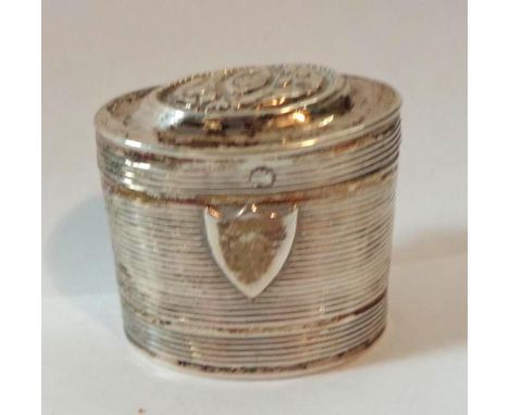 Dutch Miniature Silver Oval Caddy with flower embossed top & hinged cover, shield shaped cartouche 