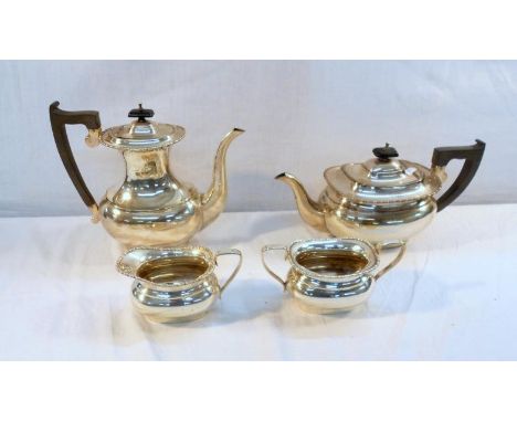 Viners Silver Tea & Coffee Service, Sheffield 1965/66: teapot, coffee pot, 2 handled sugar & milk jug 
