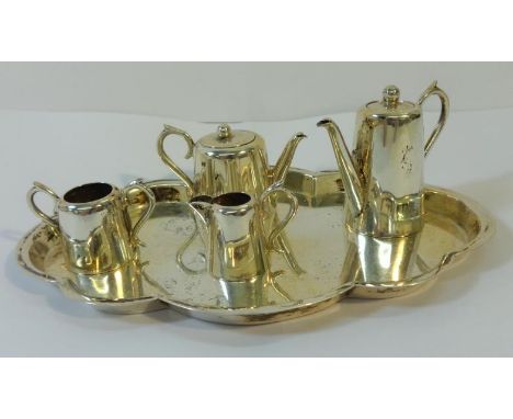 Miniature Silver Tea Service Sheffield 1902, 1903, 1904, Teapot, Coffee Pot, Sugar Bowl, Cream Jug & Tray 