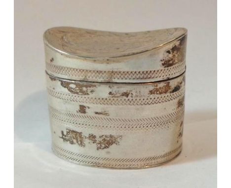 C19th Silver Dutch Hat Box with concave top, hinged cover, with bands of engine turning 