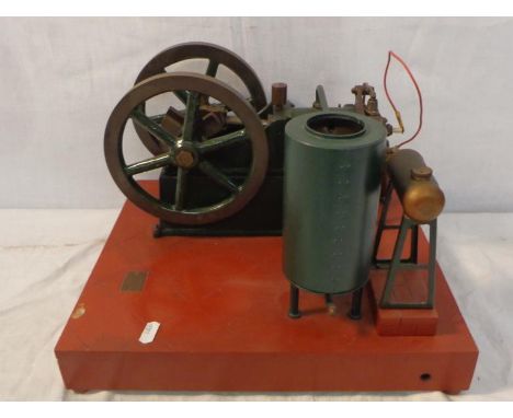 Live Steam Piston Driven Engine with plate maker A Shaw, Pernhyn Bay, on imitation tiled base, water tank with fuel tank, sma